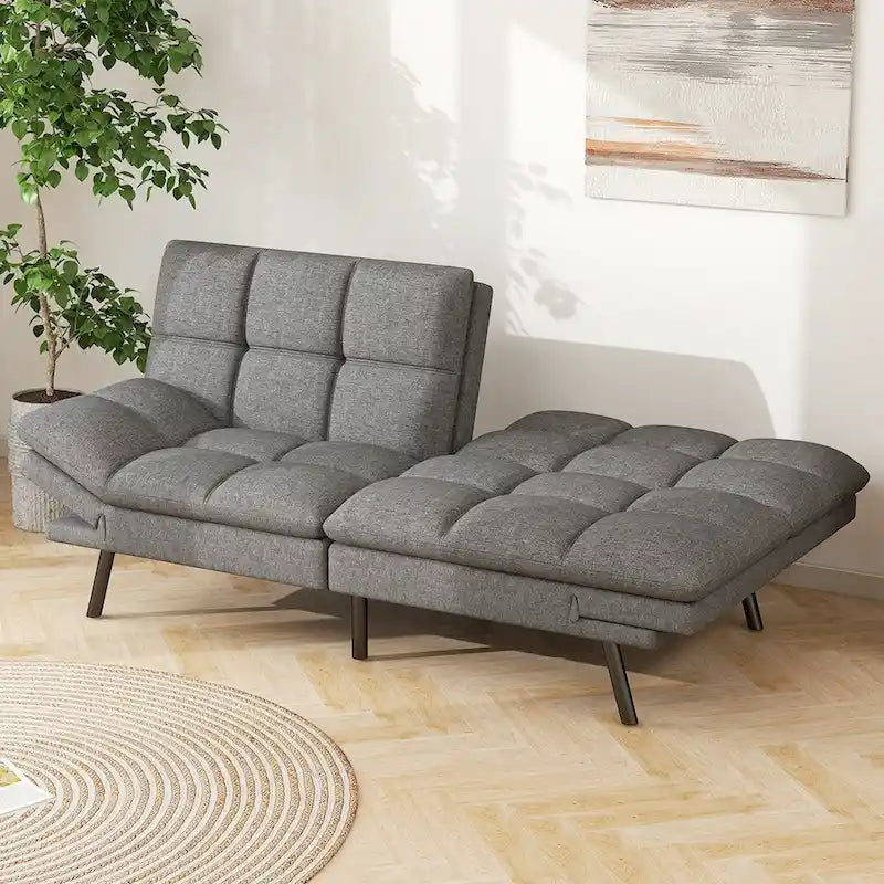 Canapé-lit futon, canapé convertible pliable en mousse à mémoire de forme avec accoudoirs réglables pour petits espaces