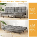 Canapé-lit futon, canapé convertible pliable en mousse à mémoire de forme avec accoudoirs réglables pour petits espaces
