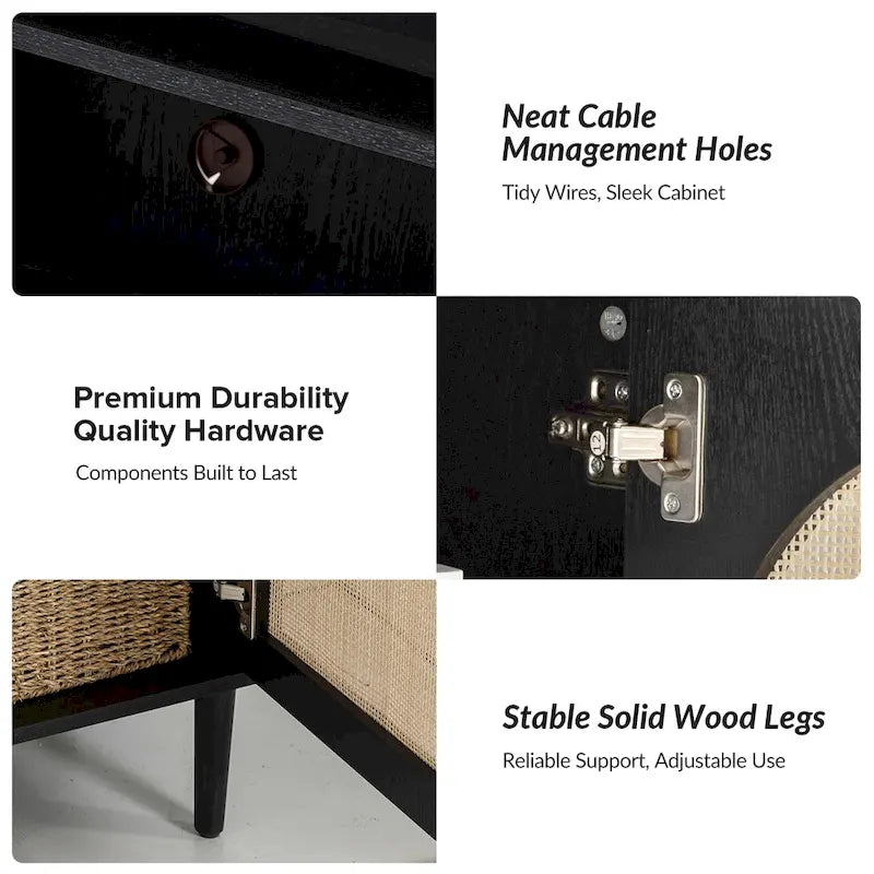 Modern Rattan-Woven TV Cabinet & Entertainment Center (with Push-to-Open Doors)