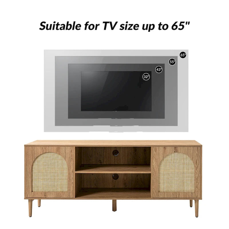 Meuble TV et centre de divertissement moderne en rotin tressé (avec portes à ouverture par pression)