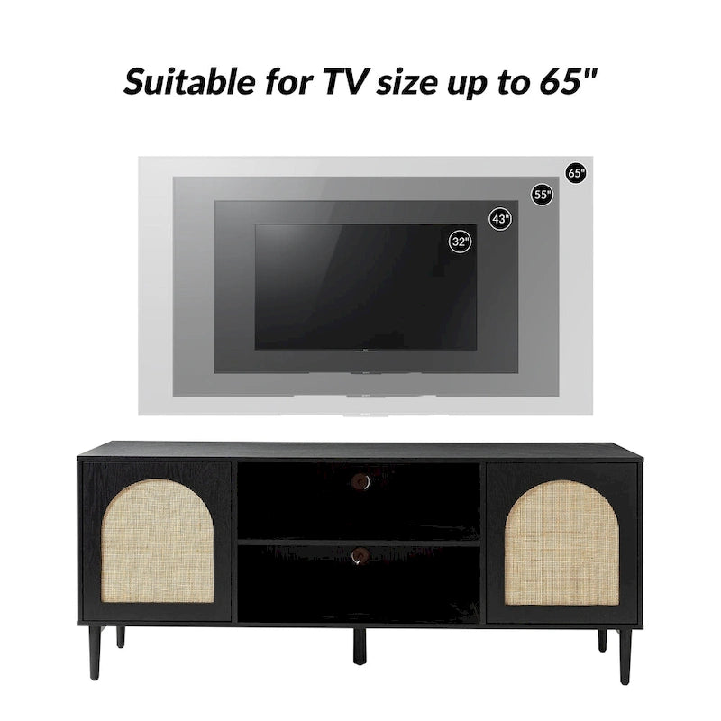 Meuble TV et centre de divertissement moderne en rotin tressé (avec portes à ouverture par pression)