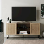 Meuble TV moderne console multimédia en bois de chêne et accents noirs avec portes de rangement