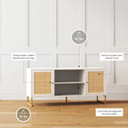 Meuble TV moderne console multimédia en bois de chêne et accents noirs avec portes de rangement
