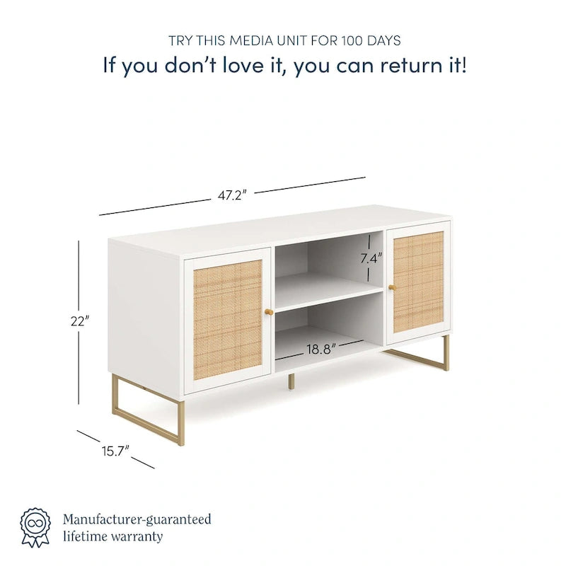 Meuble TV moderne console multimédia en bois de chêne et accents noirs avec portes de rangement