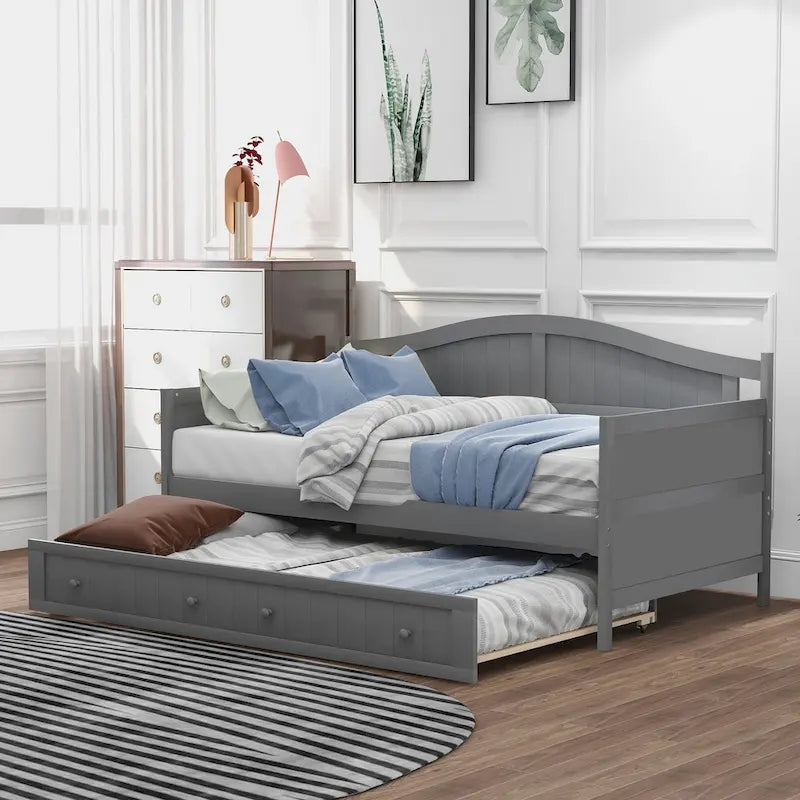Lit de repos double en bois avec lit gigogne
