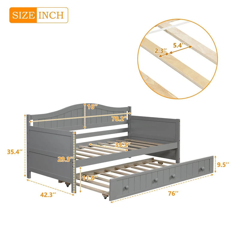 Lit de repos double en bois avec lit gigogne