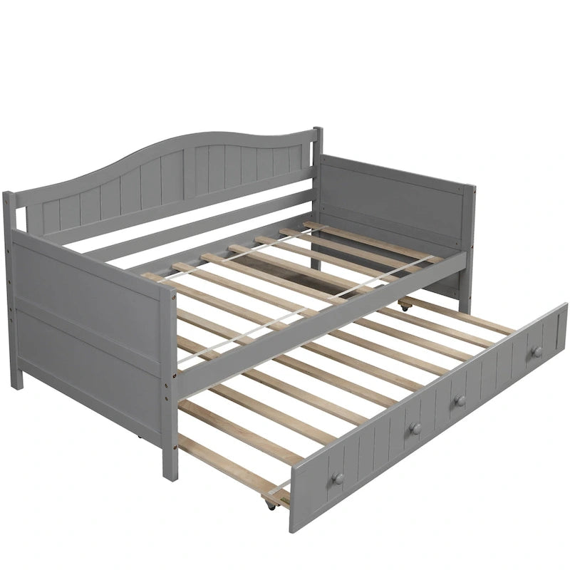 Lit de repos double en bois avec lit gigogne