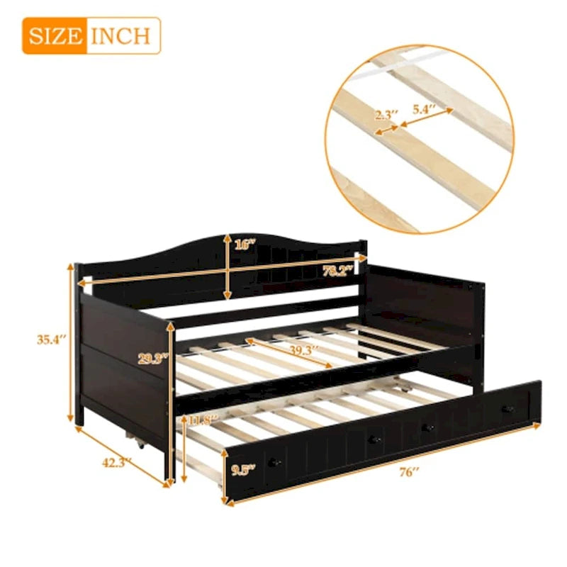 Lit de repos double en bois avec lit gigogne