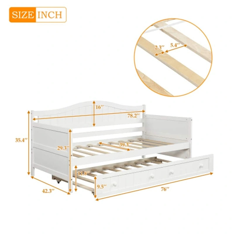 Lit de repos double en bois avec lit gigogne