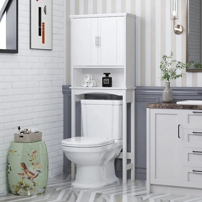 Meuble de rangement au-dessus des toilettes, Étagère de salle de bain au-dessus des toilettes, Organisateur de salle de bain peu encombrant, Blanc