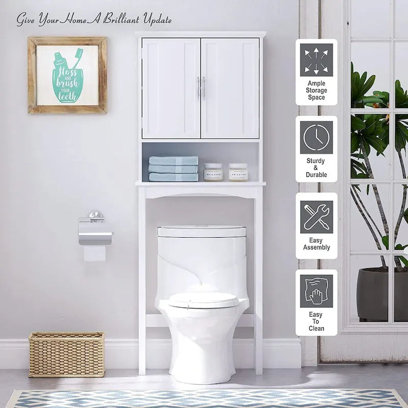 Meuble de rangement au-dessus des toilettes, Étagère de salle de bain au-dessus des toilettes, Organisateur de salle de bain peu encombrant, Blanc