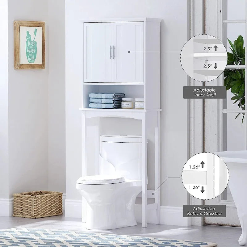 Meuble de rangement au-dessus des toilettes, Étagère de salle de bain au-dessus des toilettes, Organisateur de salle de bain peu encombrant, Blanc