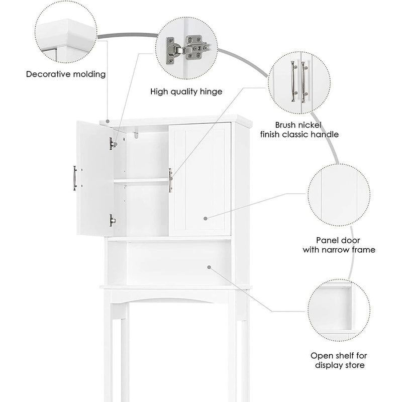 Meuble de rangement au-dessus des toilettes, Étagère de salle de bain au-dessus des toilettes, Organisateur de salle de bain peu encombrant, Blanc