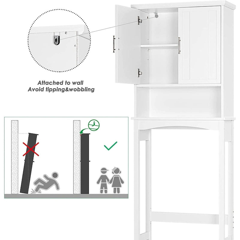Meuble de rangement au-dessus des toilettes, Étagère de salle de bain au-dessus des toilettes, Organisateur de salle de bain peu encombrant, Blanc