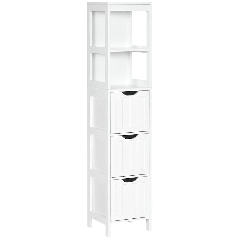 Meuble de salle de bain étroit avec 3 tiroirs et étagère à 2 niveaux, armoire haute autoportante, tour de rangement pour linge de maison, organisateur de coin mince
