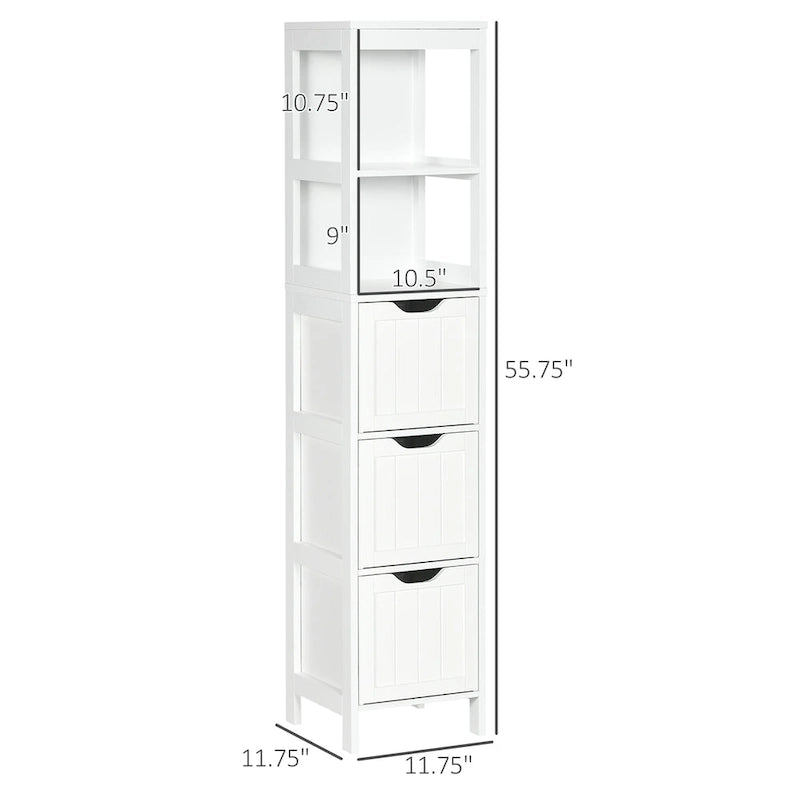 Meuble de salle de bain étroit avec 3 tiroirs et étagère à 2 niveaux, armoire haute autoportante, tour de rangement pour linge de maison, organisateur de coin mince