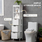 Meuble de salle de bain étroit avec 3 tiroirs et étagère à 2 niveaux, armoire haute autoportante, tour de rangement pour linge de maison, organisateur de coin mince