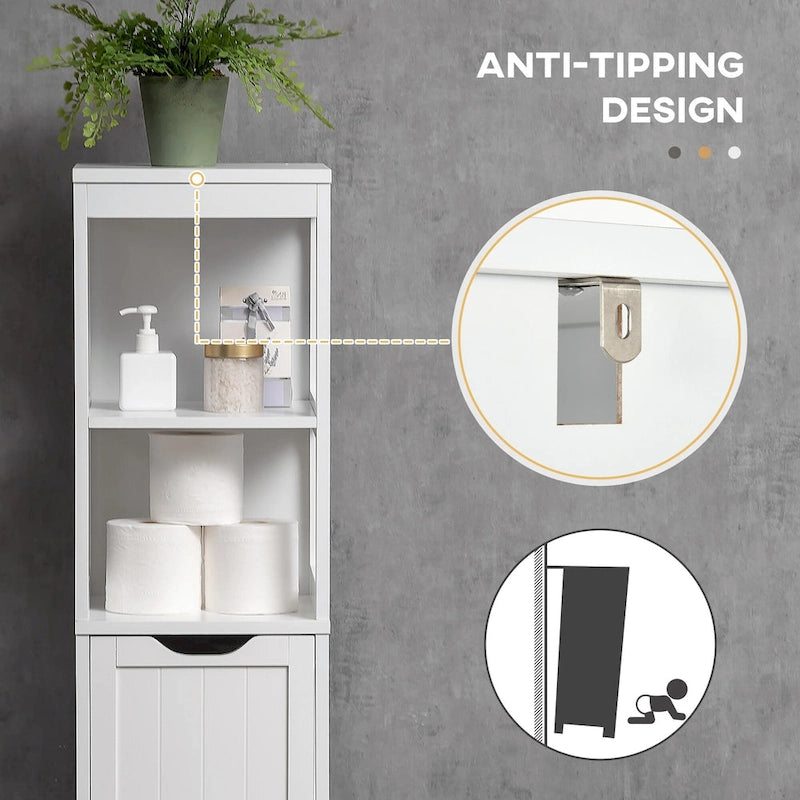 Meuble de salle de bain étroit avec 3 tiroirs et étagère à 2 niveaux, armoire haute autoportante, tour de rangement pour linge de maison, organisateur de coin mince