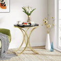 Petite table d'appoint ronde moderne avec cadre en métal doré et placage en faux marbre, en bois composite, pour le salon
