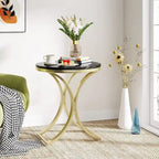 Petite table d'appoint ronde moderne avec cadre en métal doré et placage en faux marbre, en bois composite, pour le salon