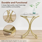 Petite table d'appoint ronde moderne avec cadre en métal doré et placage en faux marbre, en bois composite, pour le salon