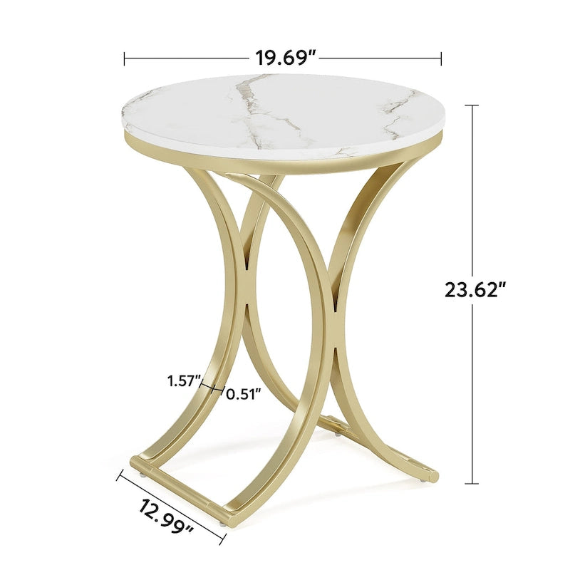 Petite table d'appoint ronde moderne avec cadre en métal doré et placage en faux marbre, en bois composite, pour le salon