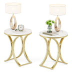 Petite table d'appoint ronde moderne avec cadre en métal doré et placage en faux marbre, en bois composite, pour le salon