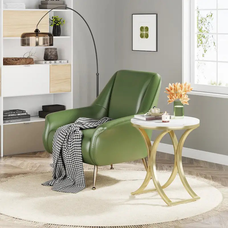 Petite table d'appoint ronde moderne avec cadre en métal doré et placage en faux marbre, en bois composite, pour le salon