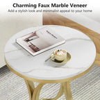 Petite table d'appoint ronde moderne avec cadre en métal doré et placage en faux marbre, en bois composite, pour le salon