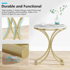 Petite table d'appoint ronde moderne avec cadre en métal doré et placage en faux marbre, en bois composite, pour le salon
