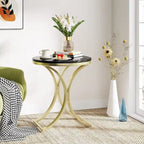 Petite table d'appoint ronde moderne avec cadre en métal doré et placage en faux marbre, en bois composite, pour le salon
