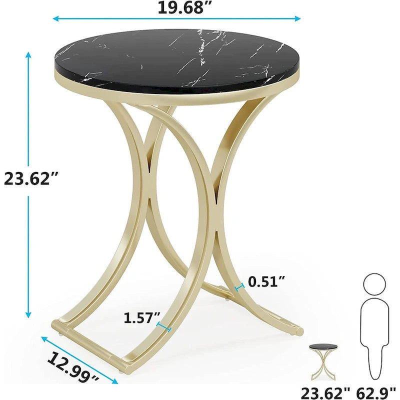 Petite table d'appoint ronde moderne avec cadre en métal doré et placage en faux marbre, en bois composite, pour le salon