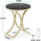 Petite table d'appoint ronde moderne avec cadre en métal doré et placage en faux marbre, en bois composite, pour le salon