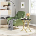 Petite table d'appoint ronde moderne avec cadre en métal doré et placage en faux marbre, en bois composite, pour le salon