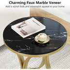 Petite table d'appoint ronde moderne avec cadre en métal doré et placage en faux marbre, en bois composite, pour le salon