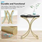 Petite table d'appoint ronde moderne avec cadre en métal doré et placage en faux marbre, en bois composite, pour le salon