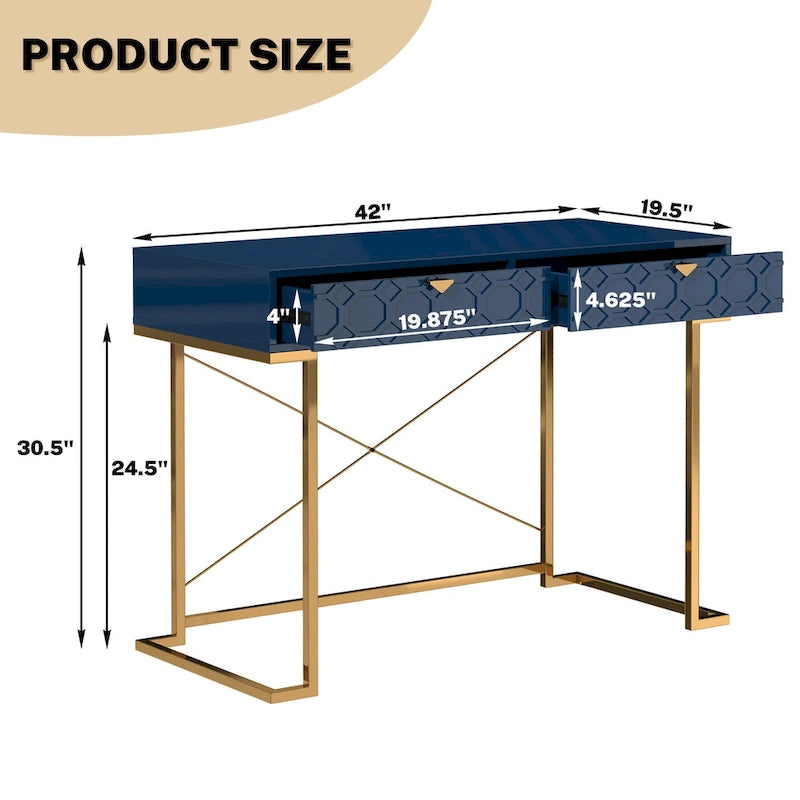 Bureau d'écriture brillant pour bureau à domicile avec tiroirs de rangement