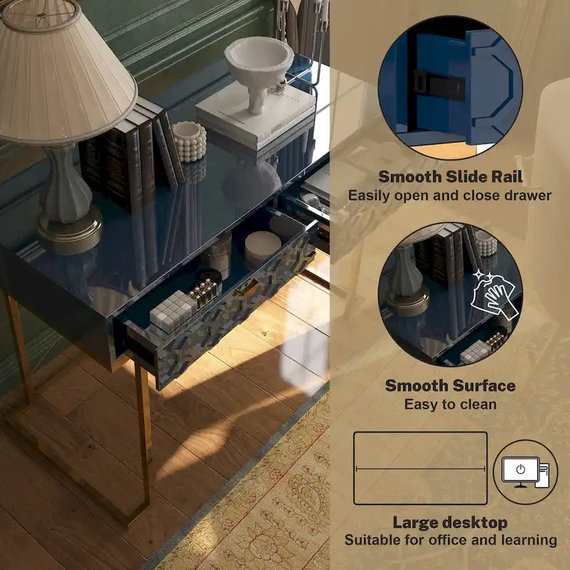 Bureau d'écriture brillant pour bureau à domicile avec tiroirs de rangement