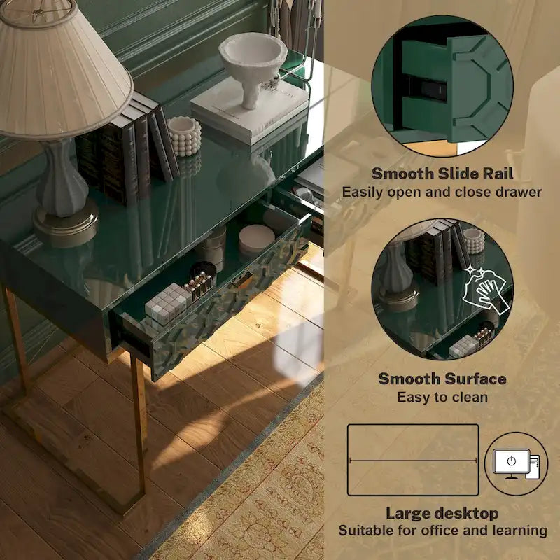 Bureau d'écriture brillant pour bureau à domicile avec tiroirs de rangement