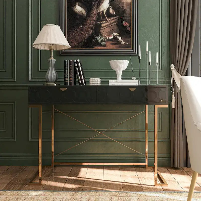 Bureau d'écriture brillant pour bureau à domicile avec tiroirs de rangement