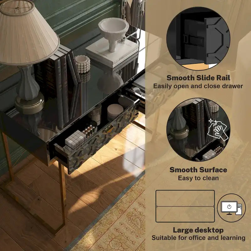 Bureau d'écriture brillant pour bureau à domicile avec tiroirs de rangement