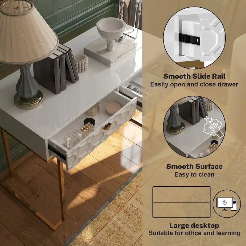 Bureau d'écriture brillant pour bureau à domicile avec tiroirs de rangement