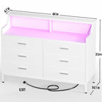Dresser with Charge Station and LED Light, Chest of Drawers Closet Organizer with 6 Drawers