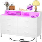 Commode avec station de charge et lumière LED, organisateur de placard avec 6 tiroirs
