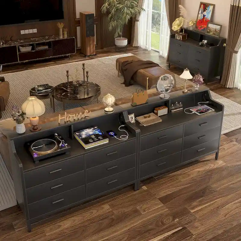 Commode avec station de charge et lumière LED, organisateur de placard avec 6 tiroirs
