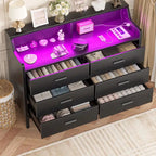 Commode avec station de charge et lumière LED, organisateur de placard avec 6 tiroirs