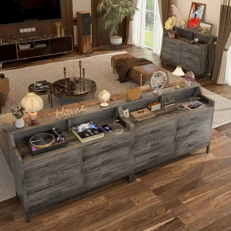 Commode avec station de charge et lumière LED, organisateur de placard avec 6 tiroirs