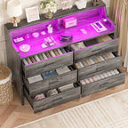 Commode avec station de charge et lumière LED, organisateur de placard avec 6 tiroirs