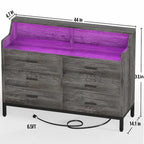 Commode avec station de charge et lumière LED, organisateur de placard avec 6 tiroirs