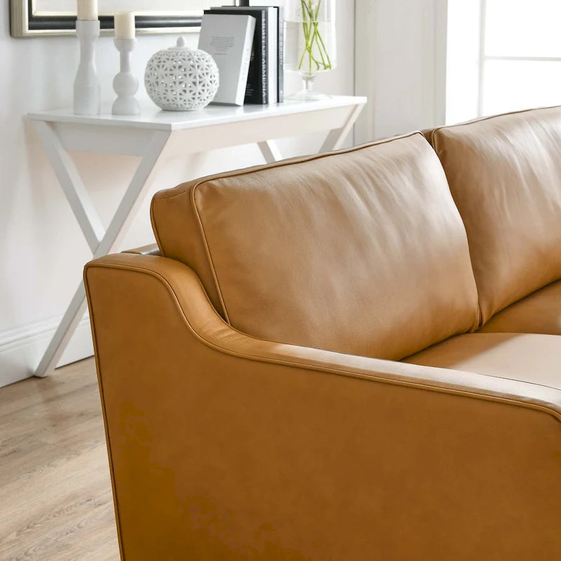 Canapé en cuir pleine fleur, style moderne du milieu du siècle